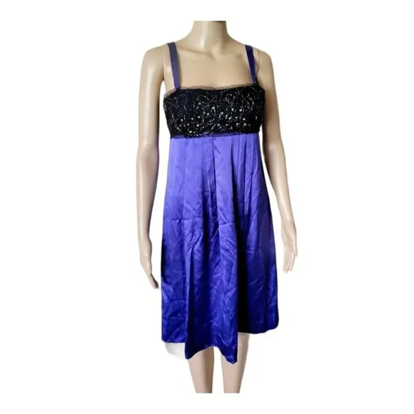 BCBGMaxAzria 100% Silk Straps Beaded Top Flared Party multicolor dress size 6 - Picture 1 of 5
